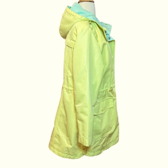 Talbots Hooded Canvas Yellow & Mint Green Anorak Rain Coat Jacket, size XLP - Picture 14 of 15